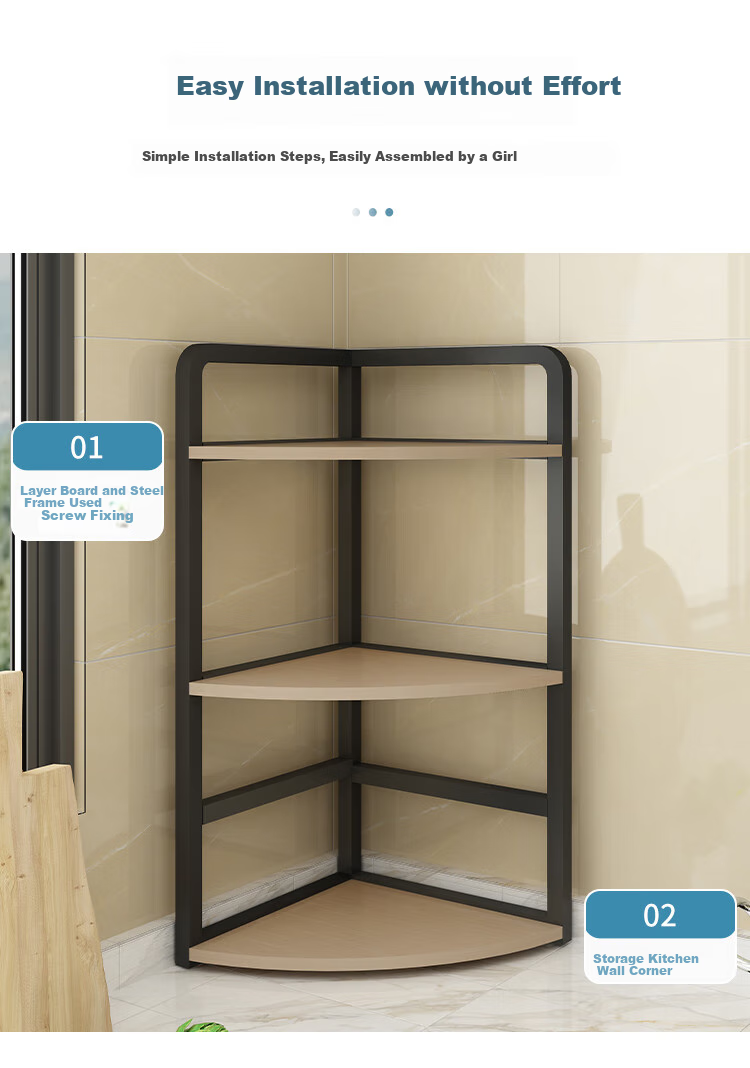 Shuaili Kitchen Countertop Storage Rack, Corner Three-Tier Organizer Shelf for Wall, Triangular Spice Rack for Miscellaneous Items And Cookware SL8415 10