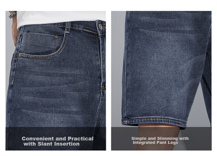 JEEP SPIRIT Men's Denim Shorts, Summer Trendy Casual Pants, Straight-Leg Five-Point Shorts for Men, Blue, Size 32 2