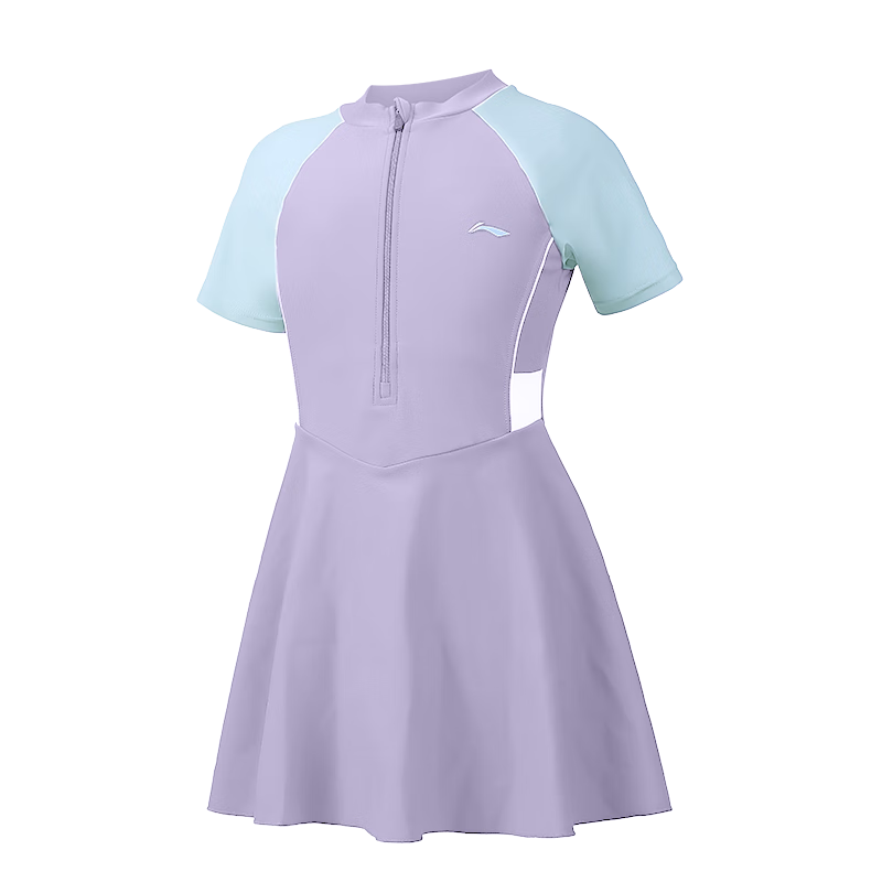 Li-Ning Children's Swimsuit, One-Piece Dress Style for Girls, Youth Swimwear, Student Girls' Swimwear, 0322 Purple Blue, Size 160
