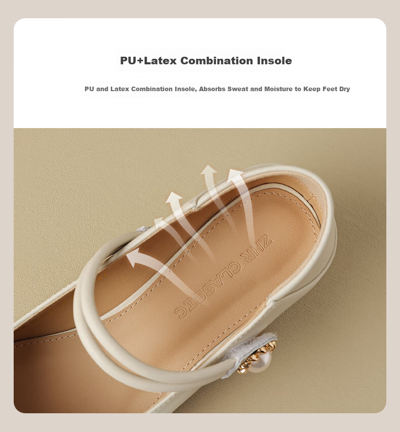 ZHR Mary Jane Shoes for Women, Elegant Pointed Toe Chunky Heel Leather Shoes, Slip-On Commuter Dual-Wear Women's Shoes BL267 Beige 38 9