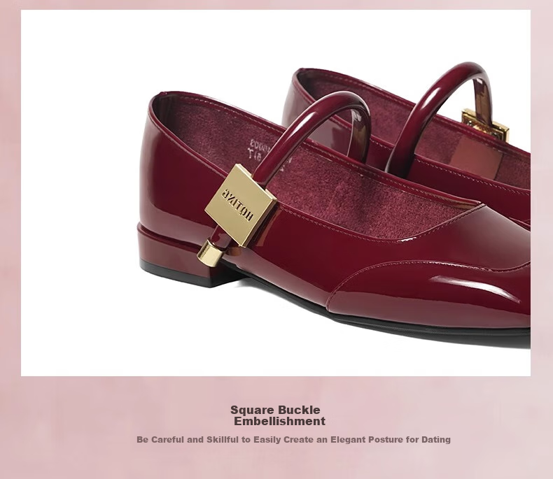 RED DRAGONFLY Mary Jane Women's Shoes Spring And Autumn French-Style Red Wedding Shoes Beautiful Retro Flat Leather Shoes WTB24600 Red 40 7
