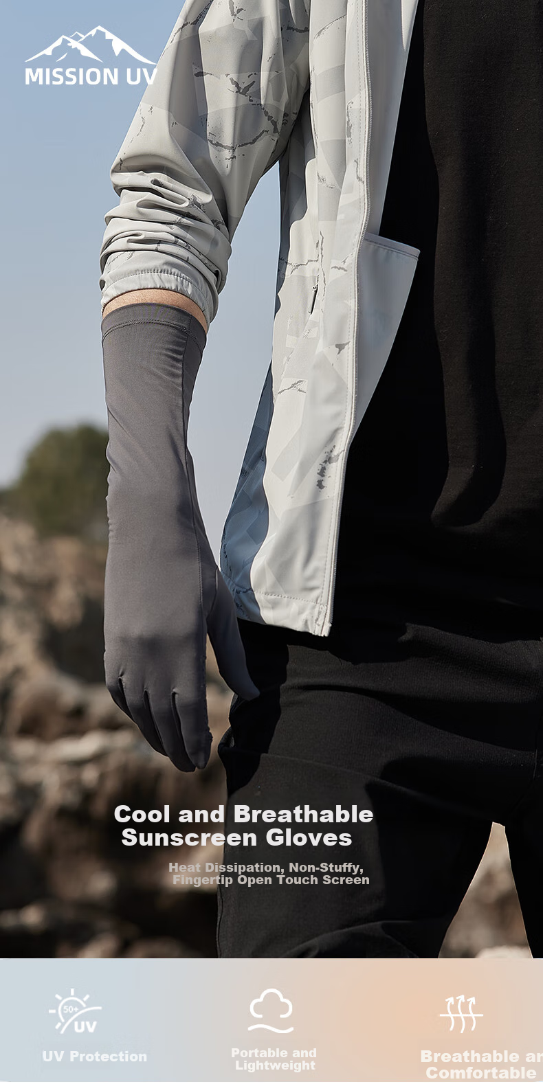 MISSION UV Ice Silk Sunscreen Gloves for Men Summer Outdoor Driving Cycling Sun Protection UV Fishing Gloves for Men 1
