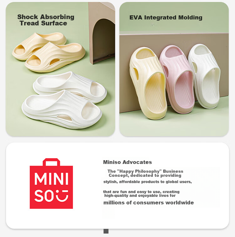 MINISO Slippers for Men And Women, Home Couple Comfortable Bathroom Non-Slip Odor-Resistant All-Season Slippers, Pearl White, Size 38-39 3