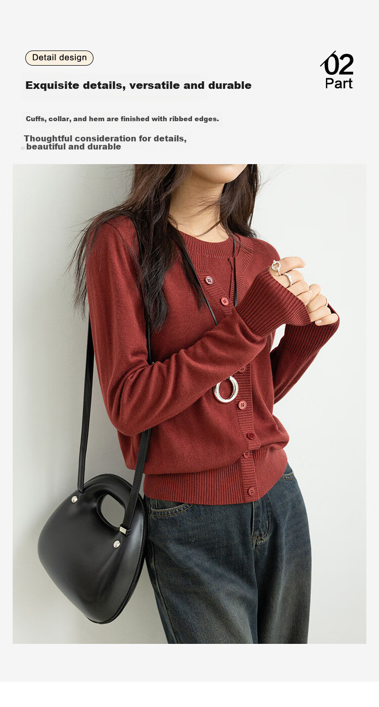 Dme [Containing Wool] Spring And Autumn Stylish Faux Two-Piece Embroidered Round Neck Sweater, Petite Knit Top for Wome 7