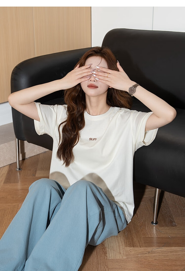 TonLion 2026 Summer Women's Front Chest Text Round Neck Fashionable Cute Short-Sleeve T-Shirt 8