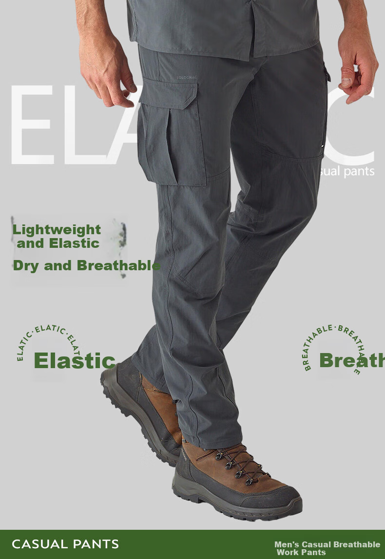 DECATHLON Elastic Quick-Dry Pants for Men, Outdoor Hiking Trousers, Climbing Pants, Sports Long Pants, Gray-Green Color, Size S-2747127 1