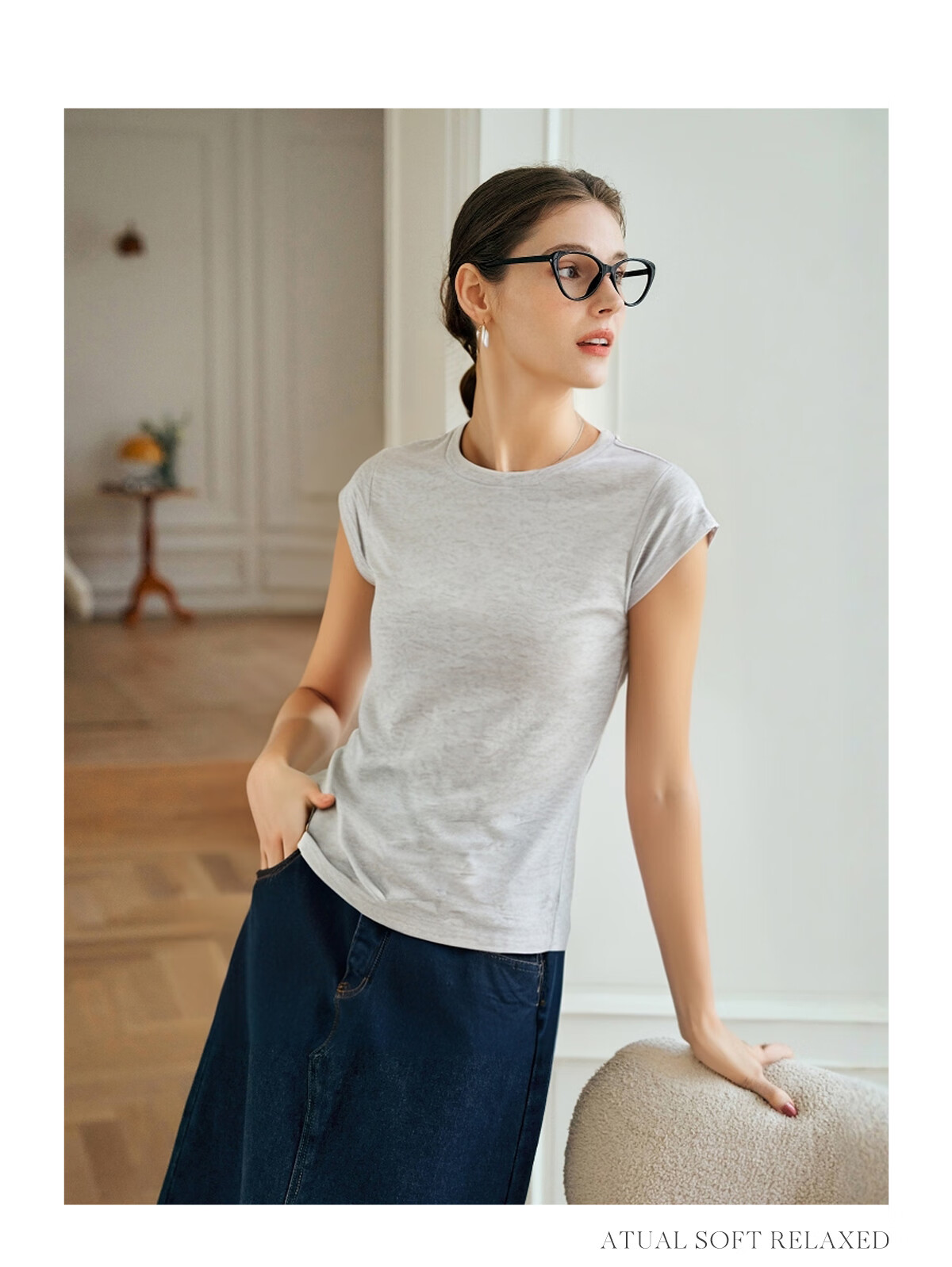 Olrain Oureier Round Neck Simple Versatile T-Shirt Women's Summer Short Sleeve Small Size Top Black M 18