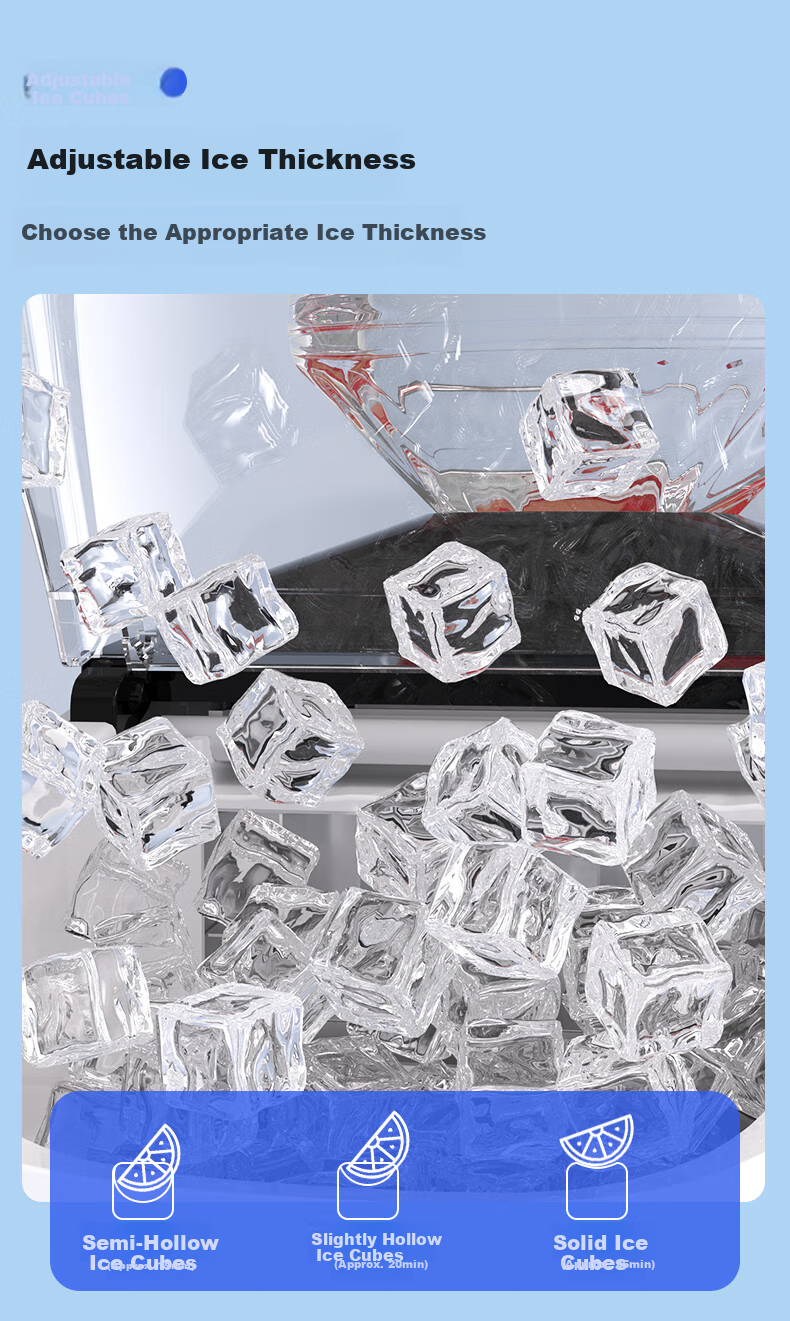 Hicon Ice Maker, Home Small Cube Ice Machine, Automatic Ice Cube Making, Antibacterial Timer, Stainless Steel Ice Maker 10