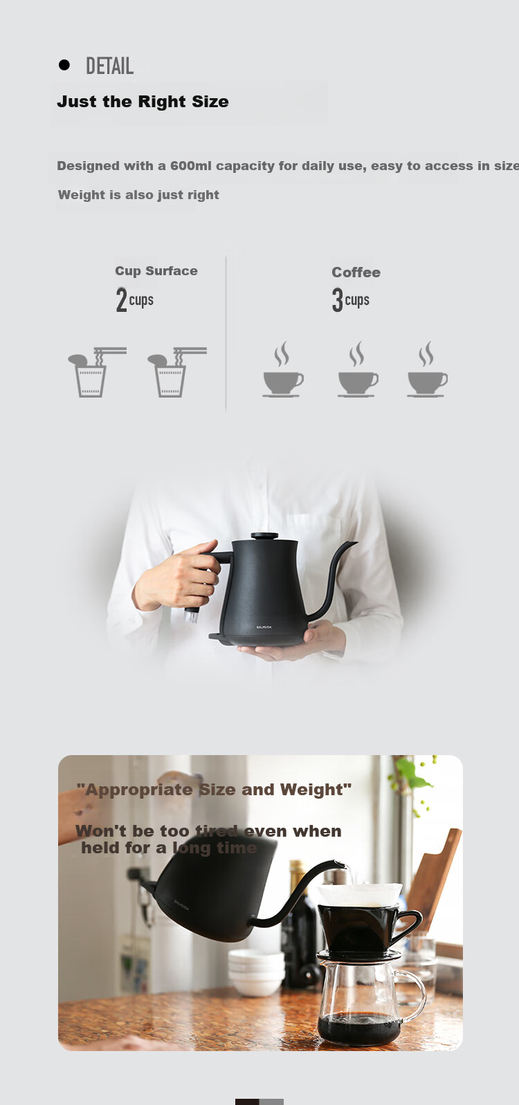 BALMUDA Electric Kettle, High-End Pour-Over Coffee Maker, 3-Minute Rapid Boiling, Stainless Steel Tea Infuser, Professional Barista Kettle, Recommended Gift, White 3