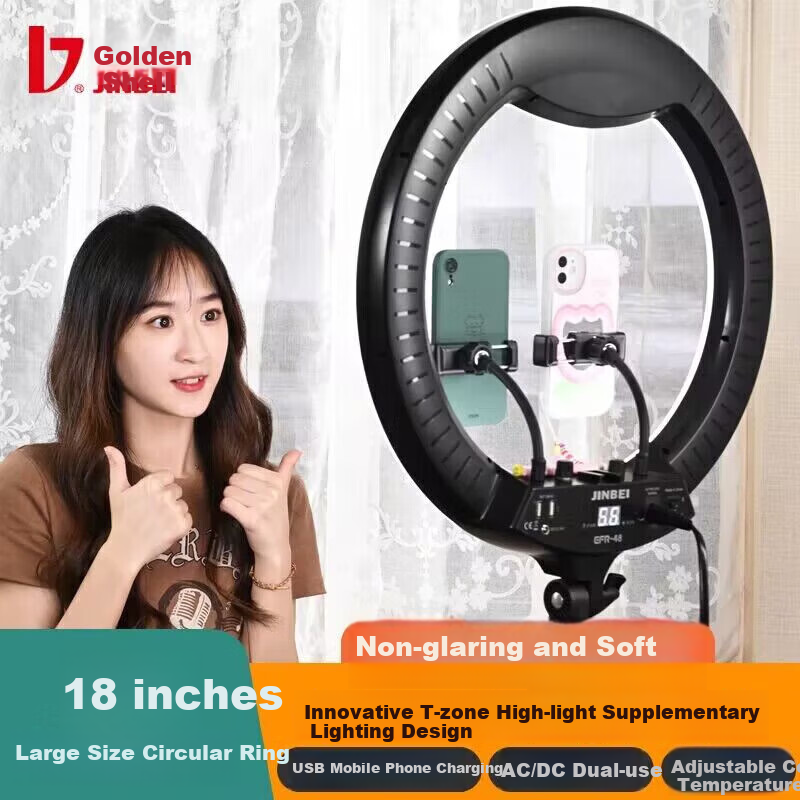 JINBEI EFR-48 Circular Fill Light, LED Mobile Phone Live Streaming Stand, Surface Light for Streamers, Selfie Photography Beauty Light, Desktop Makeup Embroidery Photography Lighting