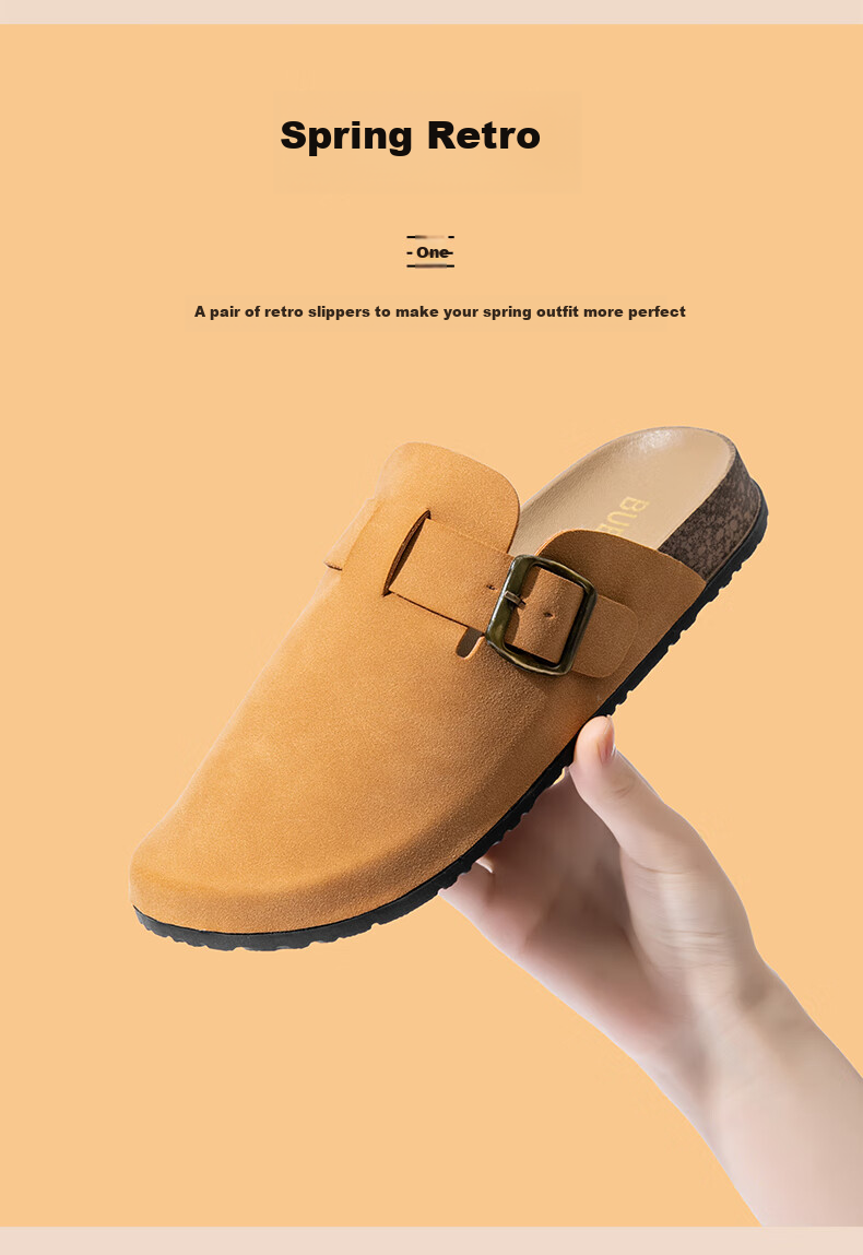Taxiang Baotou Birkenstock-Style Women's Faux Leather Slip-On Mules, Versatile Outdoor Wear, TQ671, Apricot Color, Size 36/37 13