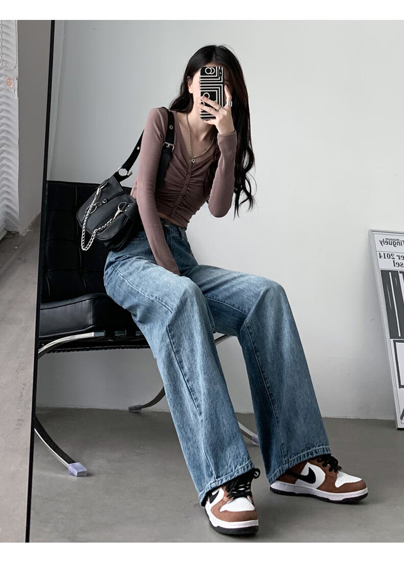 Langsha Narrow Fit Women's Jeans Spring Autumn 2026 New Wide Leg High Waist Loose Draped Slim Straight Floor-Length Pants 20