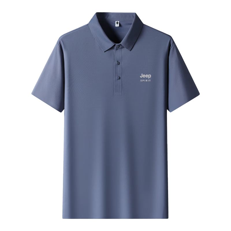 JEEP SPIRIT Men's Short Sleeve T-Shirt Summer Ice Silk Quick-Dry Polo Shirt Lightweight Breathable Casual T-Shirt Gray Blue 2XL