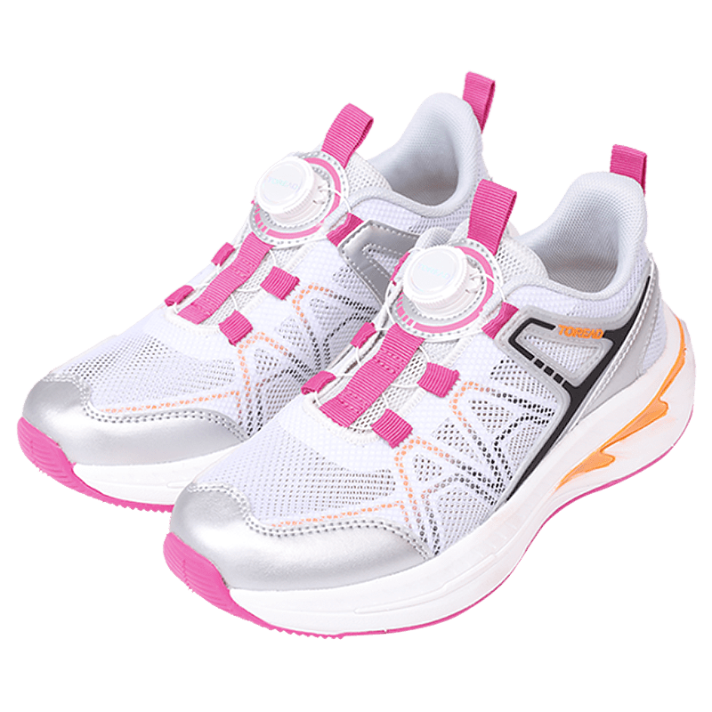 TOREAD Flagship Children's Sports Shoes for Boys And Girls, Big Kids' Shoes for Spring Summer Autumn Seasons, Button Running Shoes, Silver Gray, Size 33