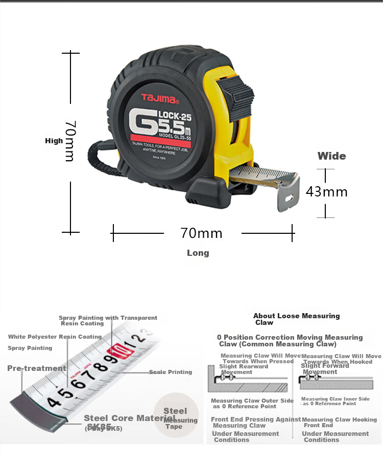 TAJIMA Steel Tape Measure, 5.5 Meters Long, Double-Sided Reading, Measuring Tool, Meter Ruler, 1001-0221 3