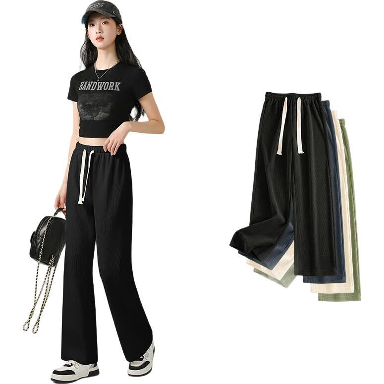 Jeanswest Women's Casual Pants, Chenille Wide-Leg Trousers, Spring And Summer Draping Lazy Style Slimming Straight-Leg Pants, Fashionable Versatile Trousers for Wome