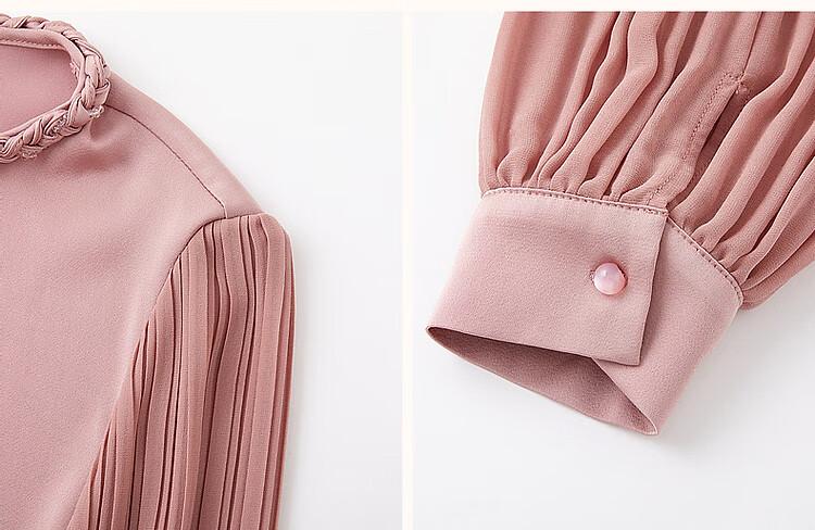 Dme [Selected Satin with Luster Yarn] Spring And Autumn Color-Block Round Neck Knit Strap Blouse, Pleated Patchwork Shirt, Women's Top 14