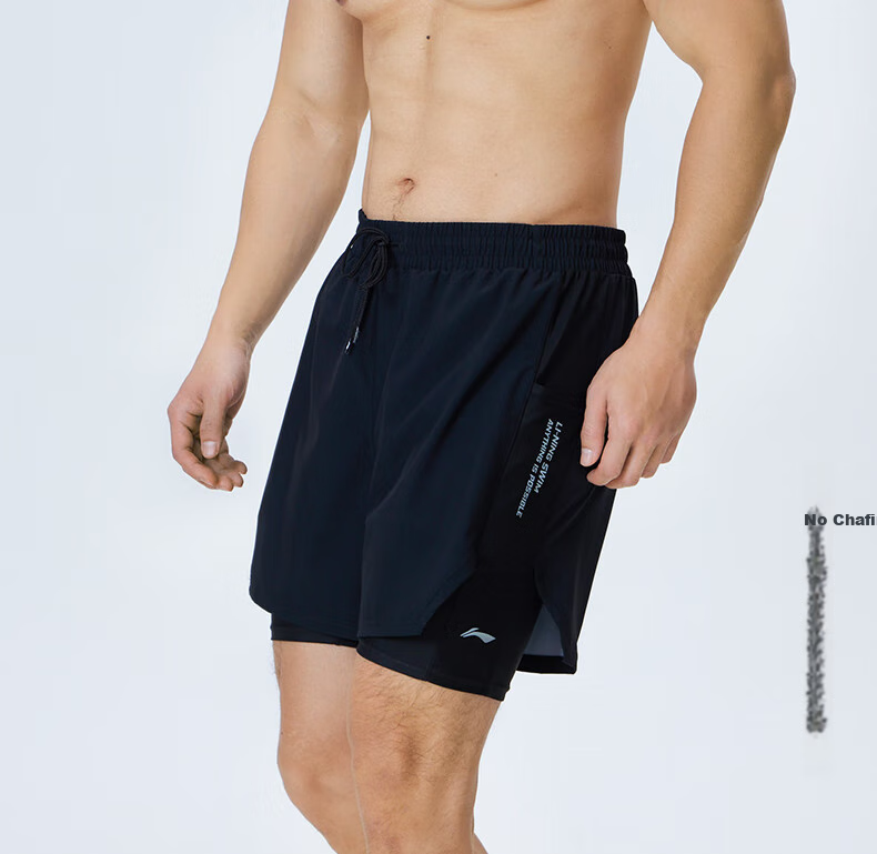 Li-Ning Swimming Trunks for Men, Anti-Embarrassment Loose-Fitting Knee-Length Beach Swim Shorts, Double-Layer Hot Spring Resort Swimwear 0261 Black 2XL 12