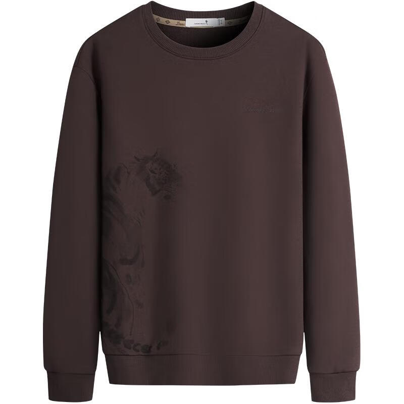 DANCING WOLVES [National Style] Classic Crew Neck Sweatshirt with Exquisite Chinese-Style Print Men's Hoodie 314 Red-Brown 2XL(185)