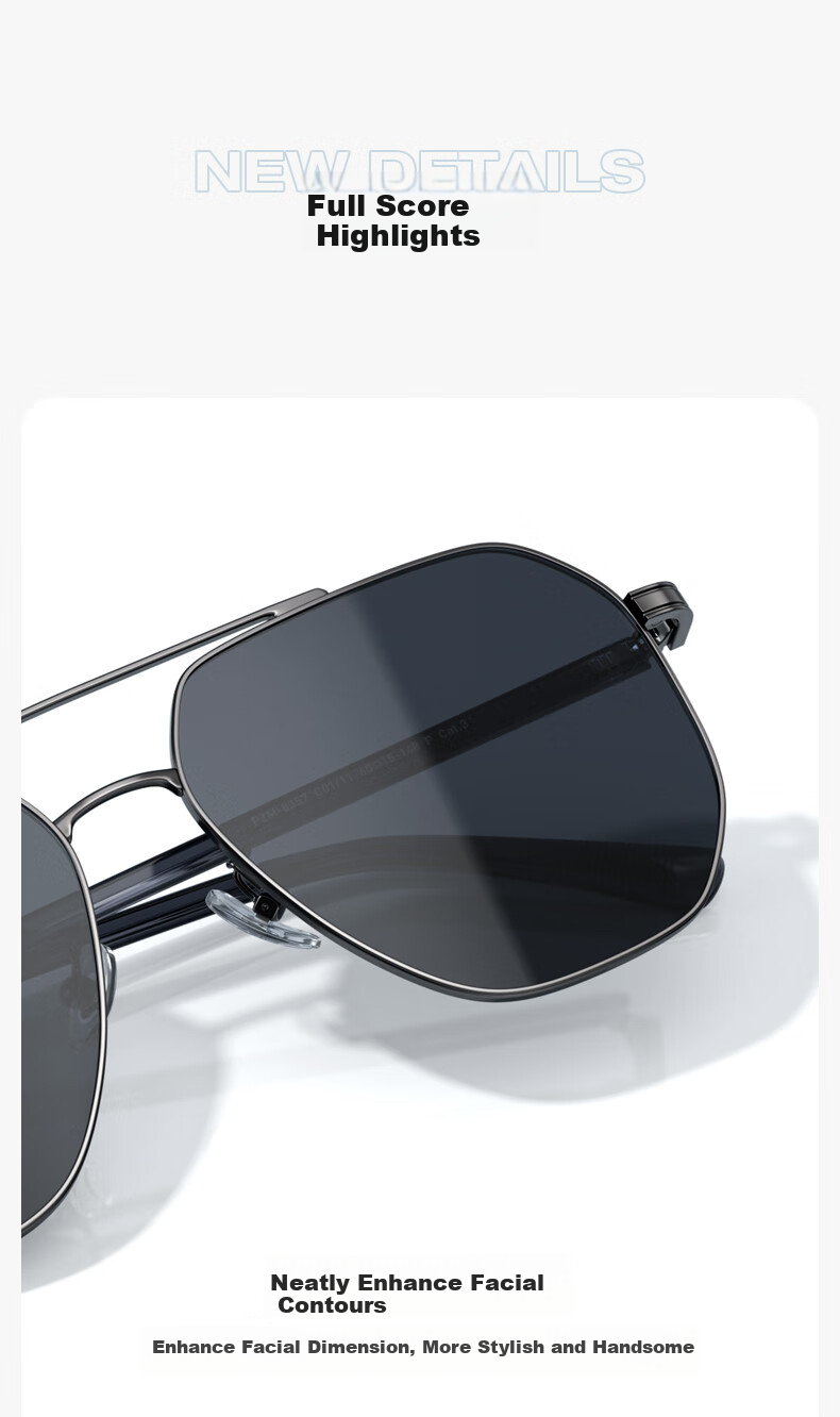 PARZIN Fan Chengcheng Style Double-Beam Alloy Aviator Sunglasses for Men, Polarized Sunglasses, Commuter Driving UV Protection Eyewear 7