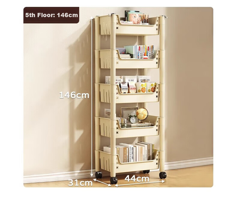 Quanpinwu Movable Bookshelf Storage Rack, Floor-Standing Bookcase, Bag Organizer Shelf, Storage Rack, Snack Shelf, Small Cart, Small Bookshelf 16