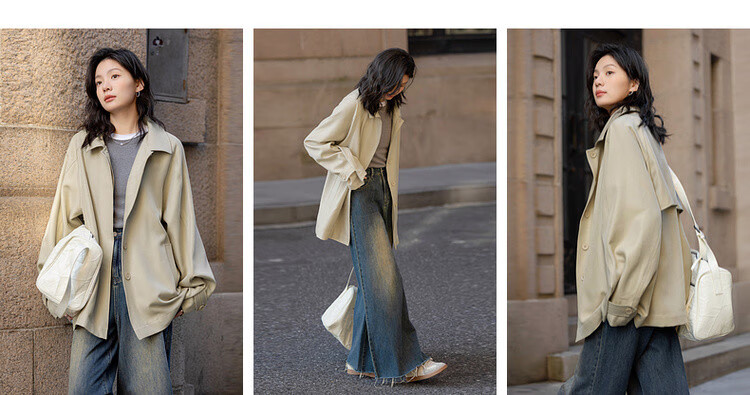 Demana Vintage Revival Spring Smart Simple Lapel Hidden Button Loose Fit Concealed Slimming Comfortable Women's Trench Coat Jacket 3