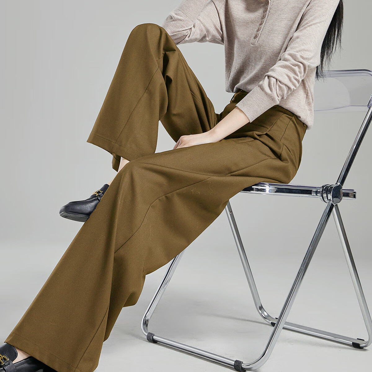 Dme [Career Immersion] Spring And Autumn Mid-Rise Straight-Leg Women's Pants, TR Trousers, Patchwork Striped Suit Pants, Casual Pants