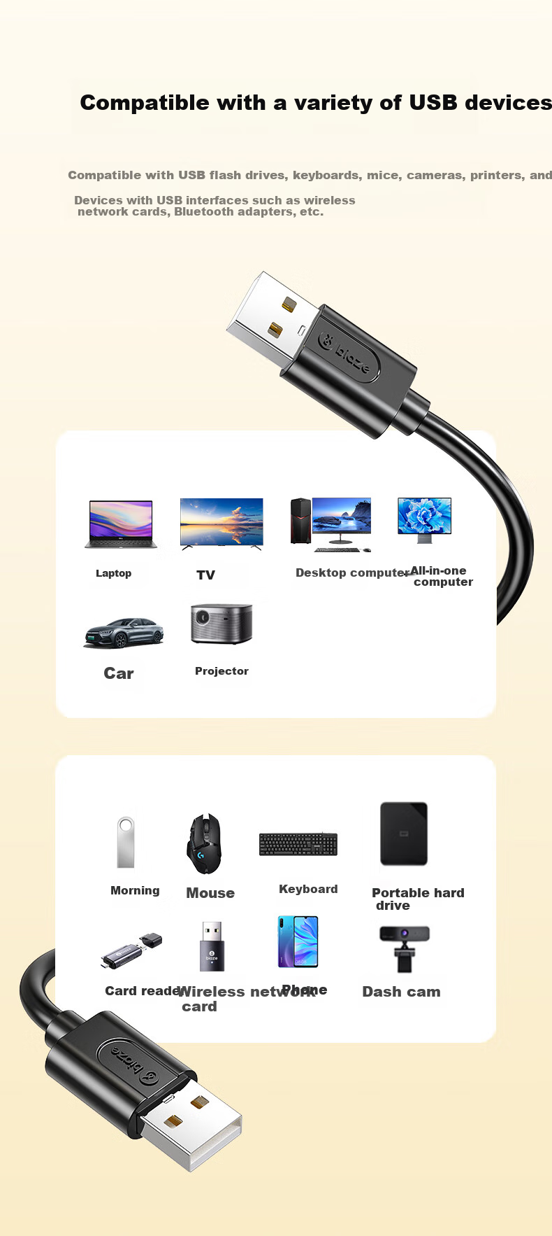 BIAZE High-Speed USB 2.0 Data Cable, Male to Male Double-Ended, High-Speed Transfer Cable for External Hard Drive Enclosures, Laptop Coolers And Set-Top Boxes, 2 Meters 5