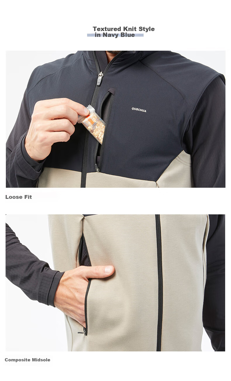 DECATHLON Fleece Jacket Men's Inner Layer Coral Fleece Vest Hiking Fleece Vest Black 2XL-4719073 6