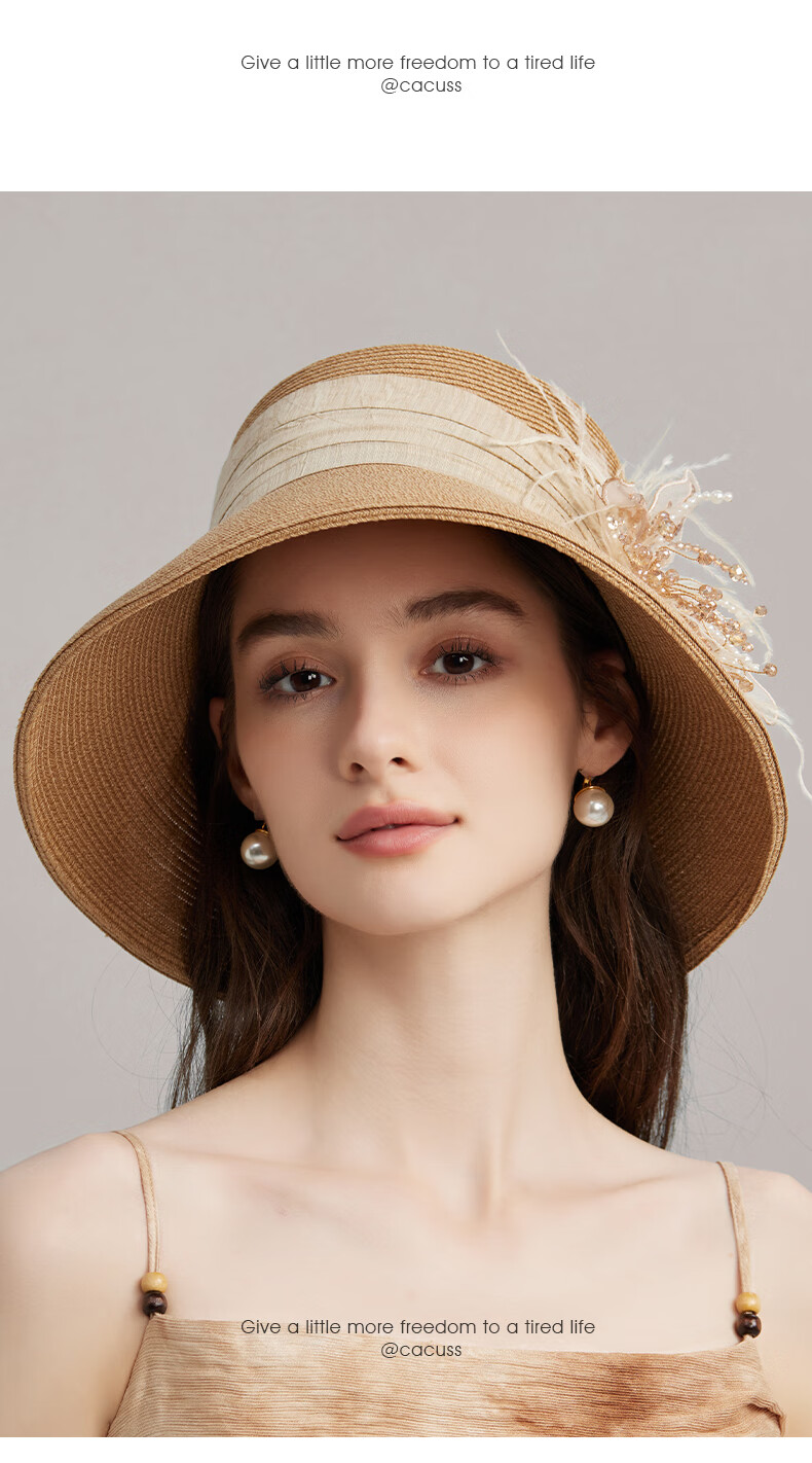 CACUSS Women's Summer Straw Hat Beach Sunshade Elegant Luxury French Style Woven Sun Hat Yunran 10