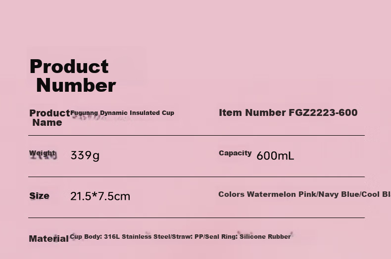 FGA Fuguang Straw Insulated Cup, 316L Stainless Steel, Large Capacity, for Men And Women, Students, School Use, Sports Water Bottle 18