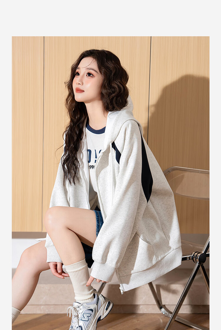 TonLion , Women's Hooded Patchwork Sweatshirt Jacket, Loose-Fitting American-Style Versatile Sporty Trendy Top for Fall/winter 2026 2