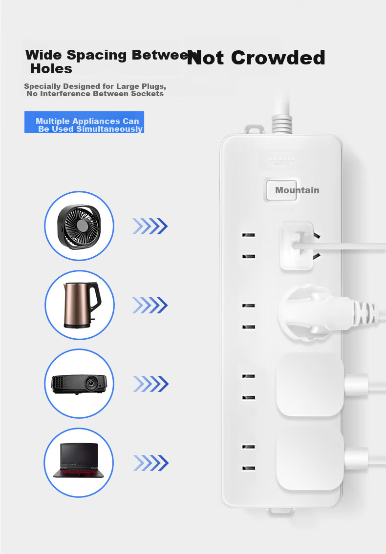 DELIXI 3C Certified National Standard Socket/power Strip/outlet Strip/power Bar/extension Cord/power Board, 8-Outlet Combination Master Switch, 3 Meters 6