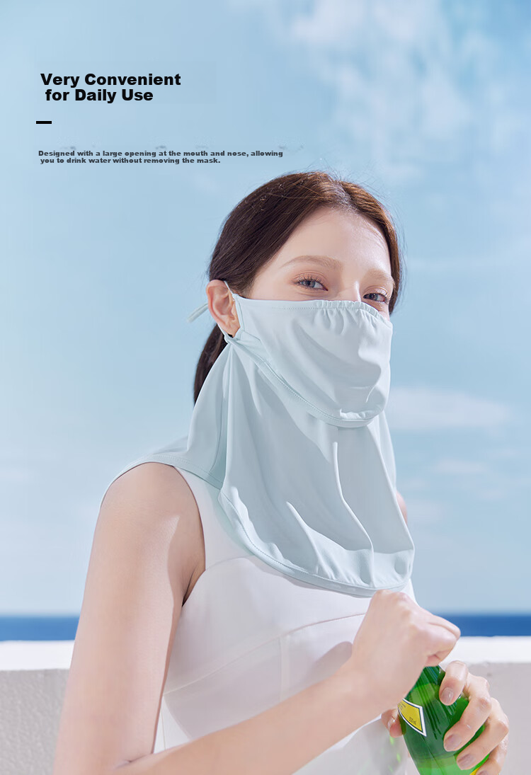 JIUMU Ice Silk Sun Protection Face Mask for Women, Summer UV Protection Sunshade Veil, Neck Guard for Driving, Breathable Full Face Mask 4