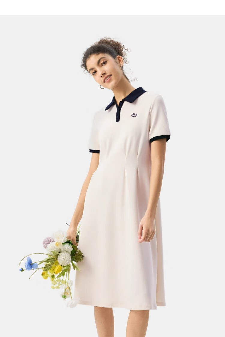 GAP Women's Classic Embroidered Logo Waist-Drawstring Color-Block Collar Short Sleeve Dress 765627 2