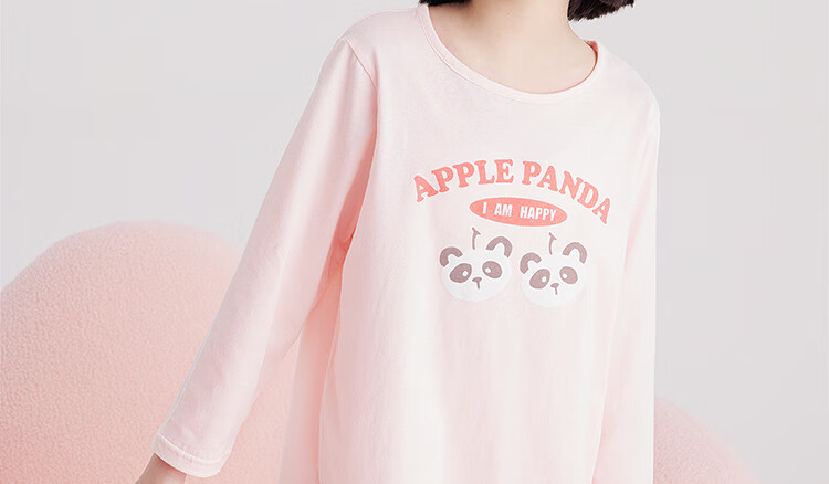 DEESHA Girls' Pure Cotton Long-Sleeve Nightgown, 7A Antibacterial Spring Season, All-Cotton Princess Dress for Older Children, Light Pink Panda, Size 160 7