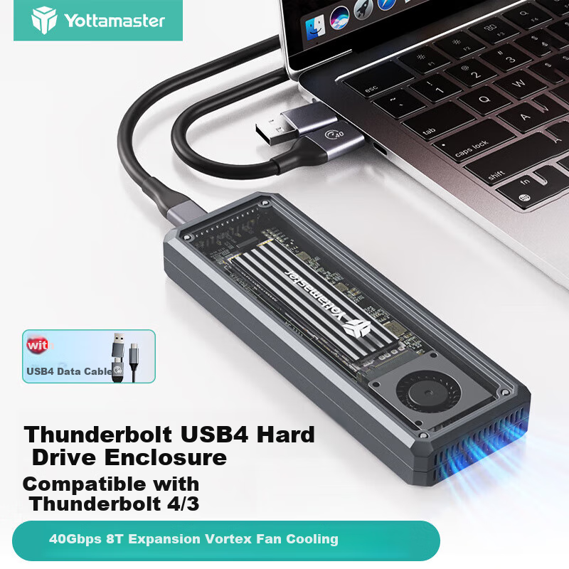 Yottamaster SSD Enclosure USB4 40Gbps M.2 Hard Drive Case Compatible with Thunderbolt 4/3, Suitable for Computers And Laptops, External Hard Drive Enclosure