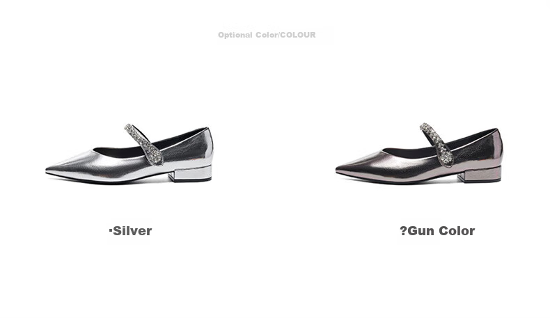 15MINS Pointed Toe Low-Cut Women's Pumps with Chunky Heel, Elegant Leather Shoes, French-Style Professional Work Shoes for Women, Silver, Size 35 6