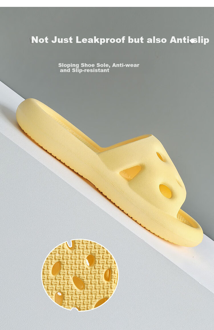 XGGC Hollow Bathroom Slippers for Men, Summer Home Shower Non-Slip Water-Draining Quick-Drying Sandals for Men, Yellow, Size 38-39 5