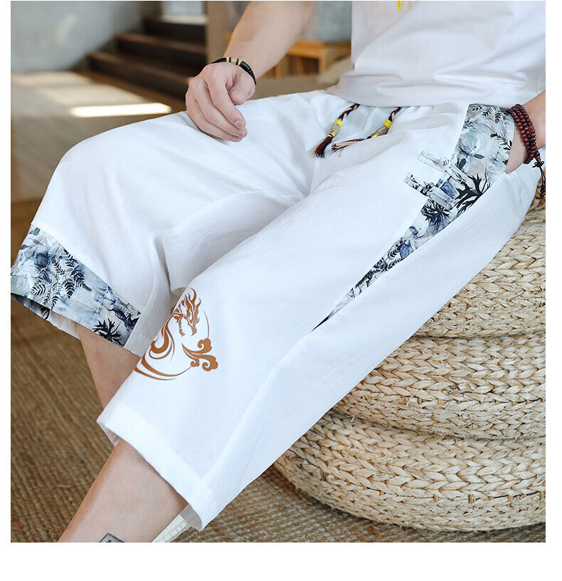 Zuofeili New Chinese Style Dragon Pattern Shorts for Men, Summer Youth Casual Versatile National Trend Cool Ice Silk Three-Quarter Length Pants 11