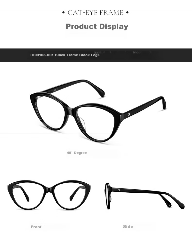 LOHO [Professional Eyeglass Fitting] Black Frame Glasses for Women, Myopia, Astigmatism, Prescription Lenses, Zeiss Lenses, Cat-Eye Anti-Blue Light Frames 9