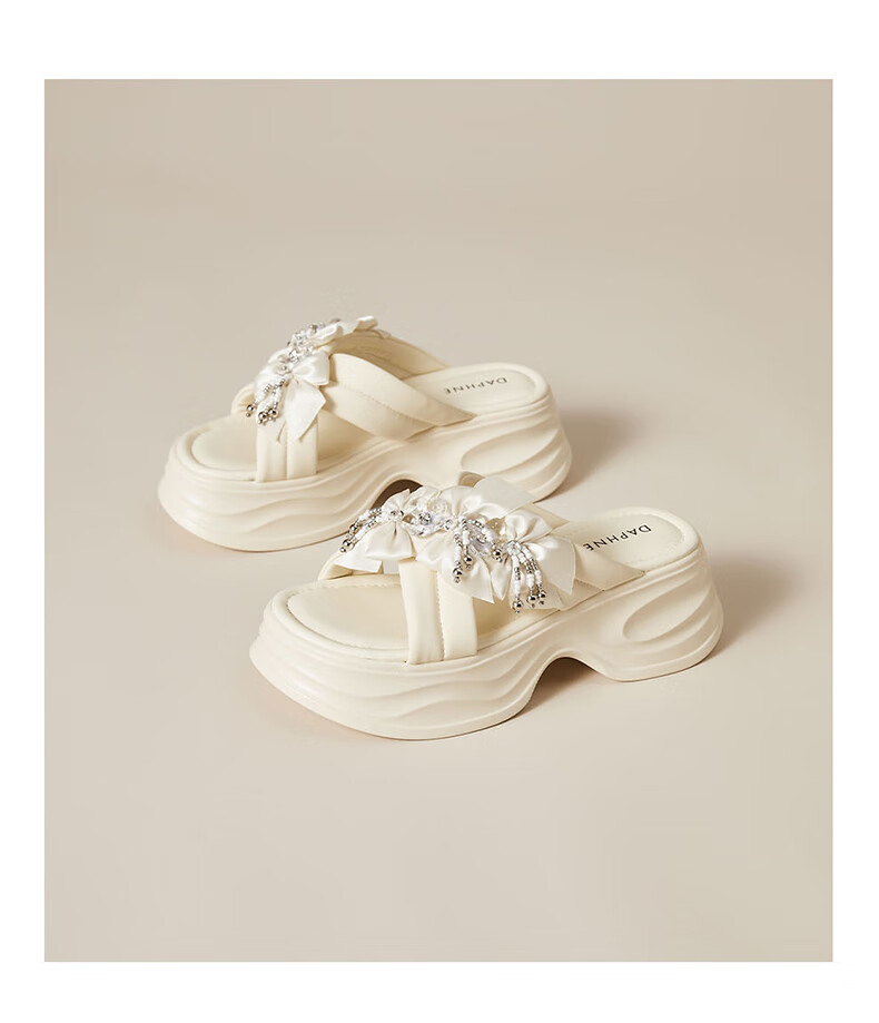 Daphne Fairy Style Women's Thick Sole Comfortable Height Increasing Commuting Slip-On Soft Sole Sandals Beige Size 34 20