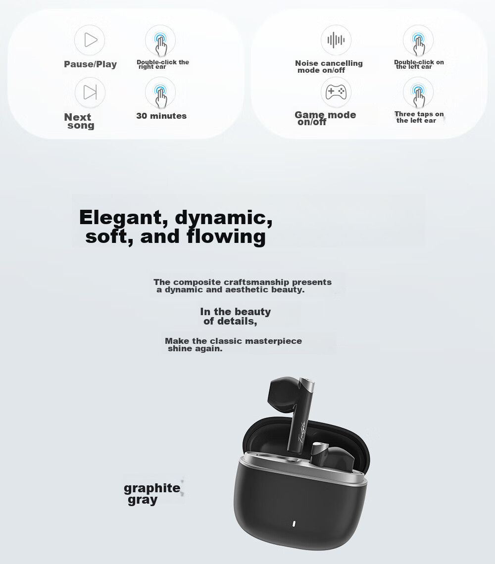 Manbuzhehuazai Magic ANC True Wireless Bluetooth Earphones, Semi-In Active Noise Cancellation, 30-Hour Battery Life, Dual Device Connection, Compatible with Apple, Huawei, Xiaomi, Bean Gree 21