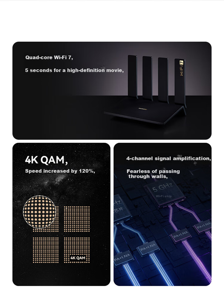 Huawei WiFi7+ Quad-Core Wireless Router Gigabit Wall-Penetrating Signal Booster Smart Home Gaming Router with Fast Ethernet Port and Parental Controls Full Netcom 2