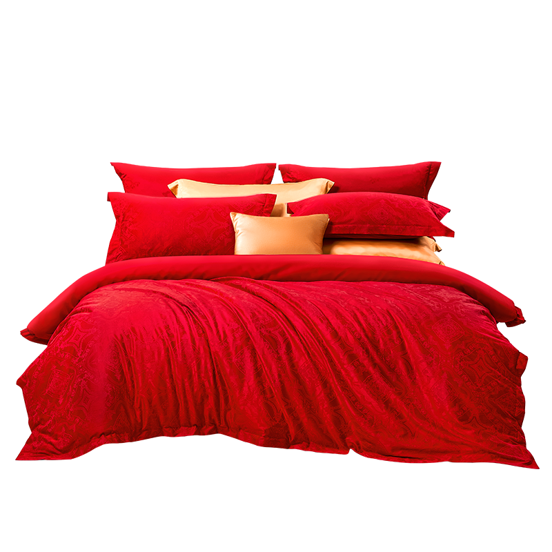 FUANNA Wedding Four-Piece Set, Chinese Style Jacquard Bright Red Wedding Bedding Set, New Bride Dowry Gift, for 1.5m Bed