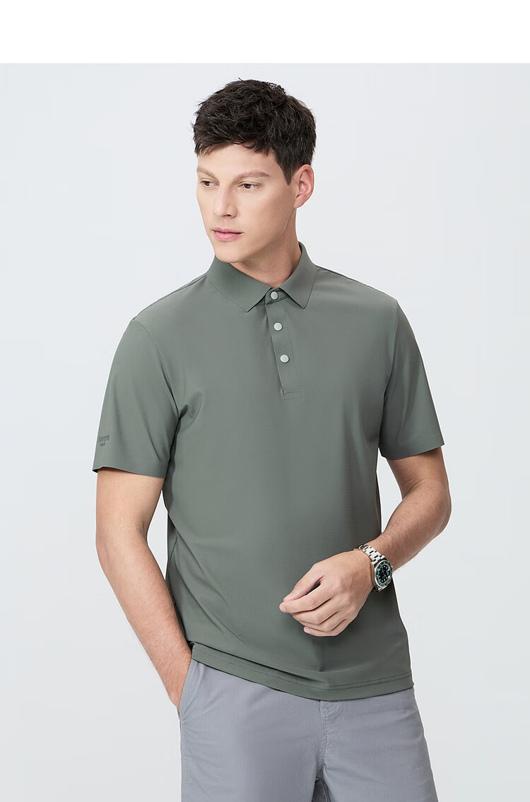 DANCING WOLVES [Elastic Chenille] Lightweight Quick-Dry Summer Casual Men's Short-Sleeve POLO Shirt, 015 Dark Gray, M(170) 11