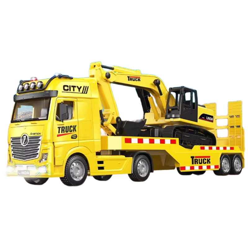 Mabao Twin Children's Day Gift Excavator Toy Extra Large Flatbed Engineering Trailer Semi Truck for Boys Age 3-6