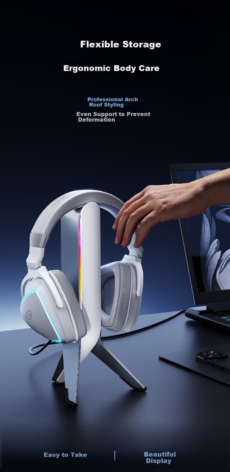 HUMANEX Multifunctional Headphone Stand, Over-Ear Gaming RGB Desktop Storage Headphone Rack AX1-G 3