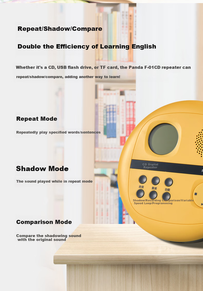 Panda F-01 CD Player, English Repeater, Portable MP3 Player, Mini Rechargeable Card-Inserted Disc Learning Machine, Teaching Transcription Player (White) 5