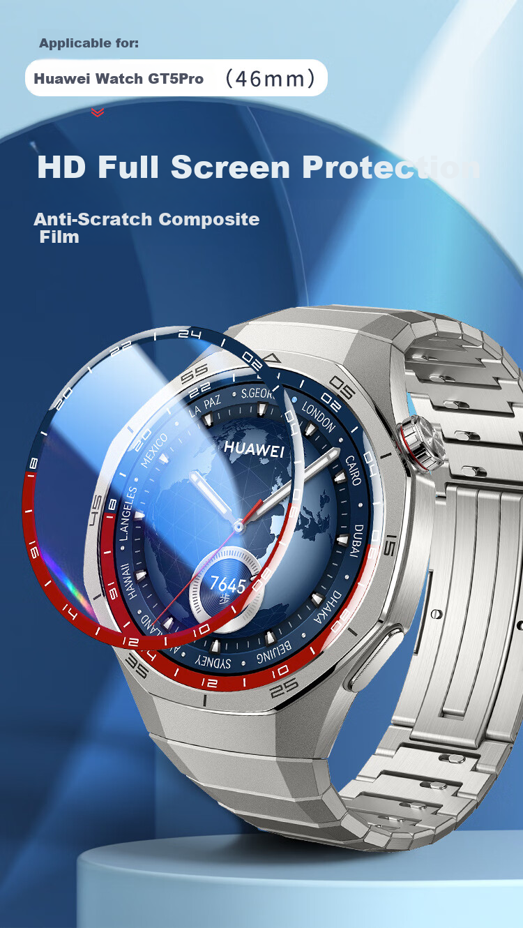 Freeson Compatible with Huawei WATCH GT5 Pro, High-Definition Screen Protector for GT5Pro Smart Sports Watch, Ultra-Thin Anti-Scratch Protective Film Composite Film [Two-Pack] 46mm Red And Blue Scale 1